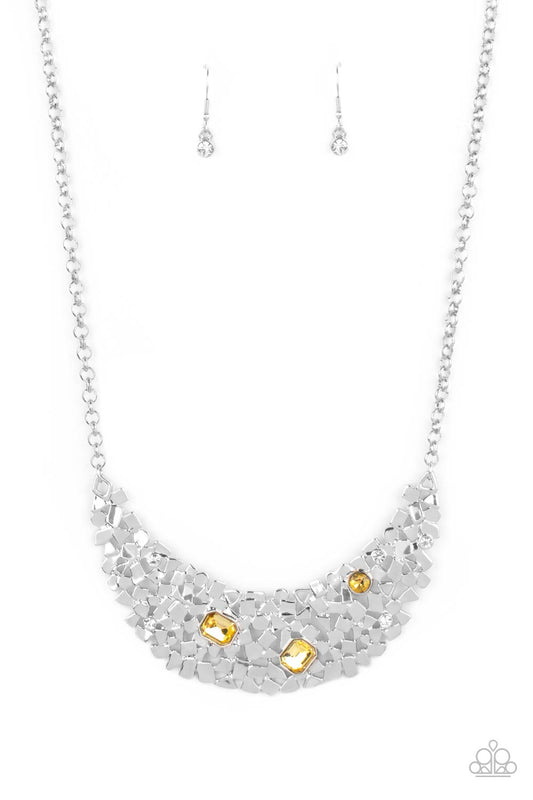 FABULOUSLY FRAGMENTED - YELLOW CANARY DIAMOND RHINESTONES CRESCENT NECKLACE