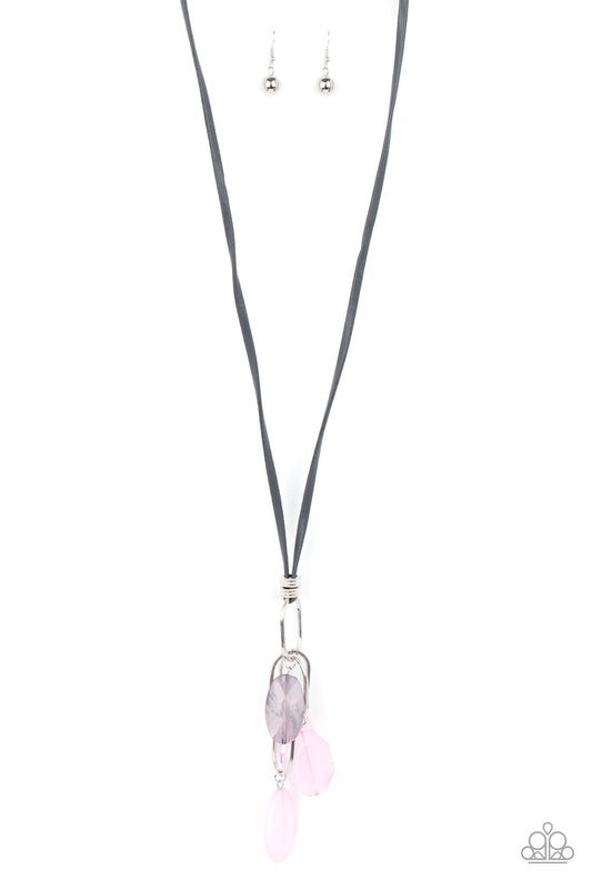 FUNDAMENTALLY FLIRTATIOUS - PINK ACRYLIC BEADS LEATHER CORD NECKLACE