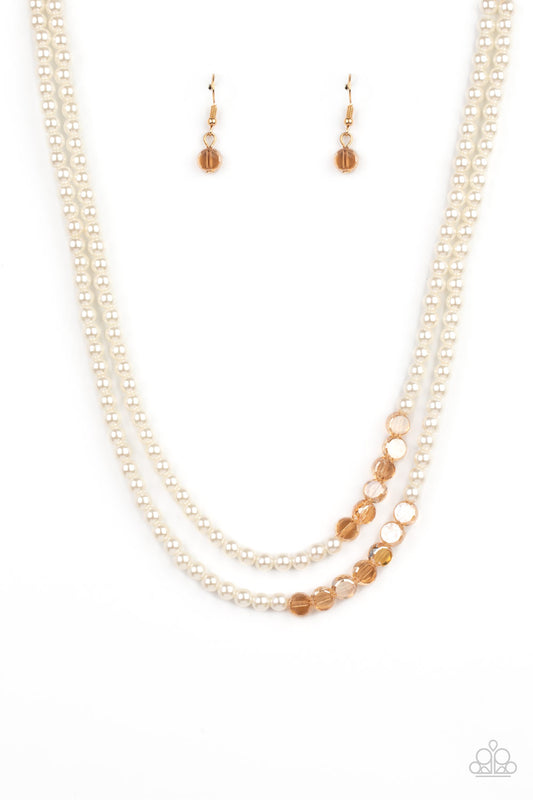 POSHLY PETITE - GOLD GLASSY IRIDESCENT BEADS PEARL NECKLACE