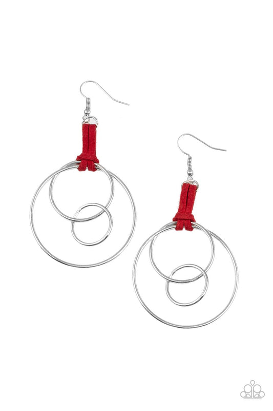 FEARLESS FUSION - RED SUEDE TRIPLE CIRCLE HOOP EARRINGS