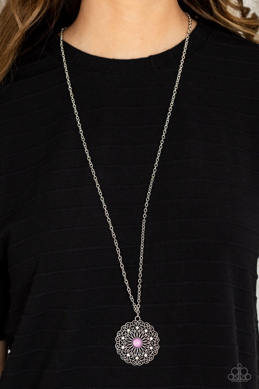 OPAL GARDENS - PURPLE OPALESCENT MANDALA FLORAL BEAD NECKLACE