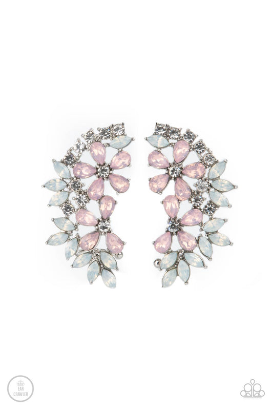 GARDEN PARTY POWERHOUSE - PINK AND BLUE OPALESCENT RHINESTONES EAR CRAWLER EARRINGS
