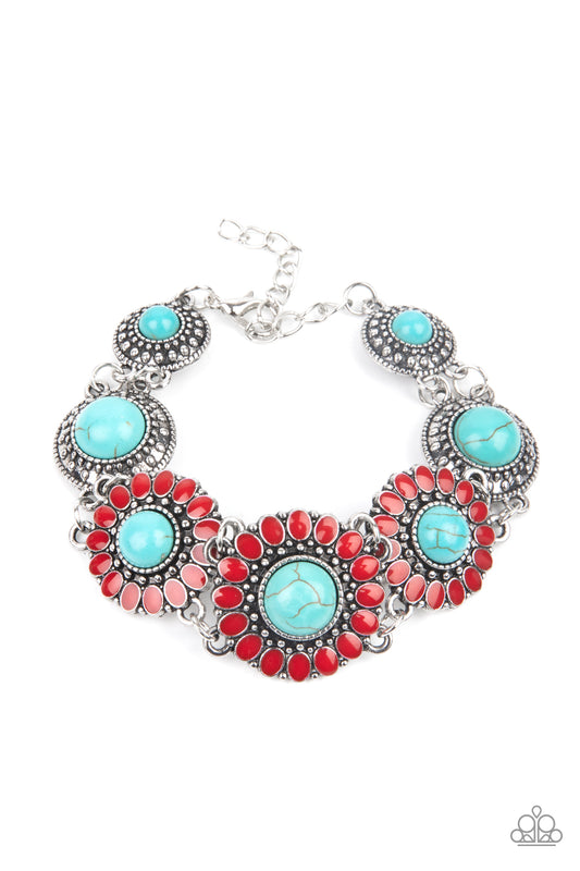 BODACIOUSLY BADLANDS - RED AND TURQUOISE OMBRE FLOWER BRACELET