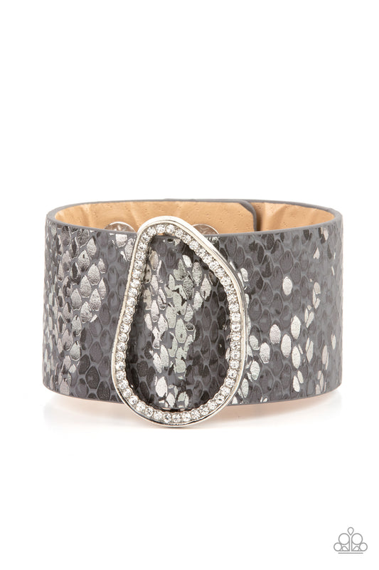 HISS-TORY IN THE MAKING - SILVER GRAY WHITE SNAKE SKIN LEATHER WRAP BRACELET