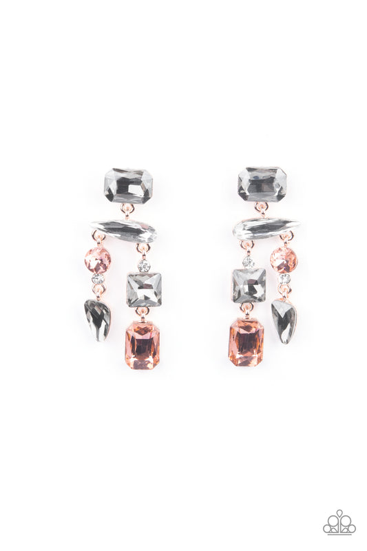 HAZARD PAY - MULTI ROSE GOLD SMOKY GRAY TOPAZ RHINESTONES EARRINGS