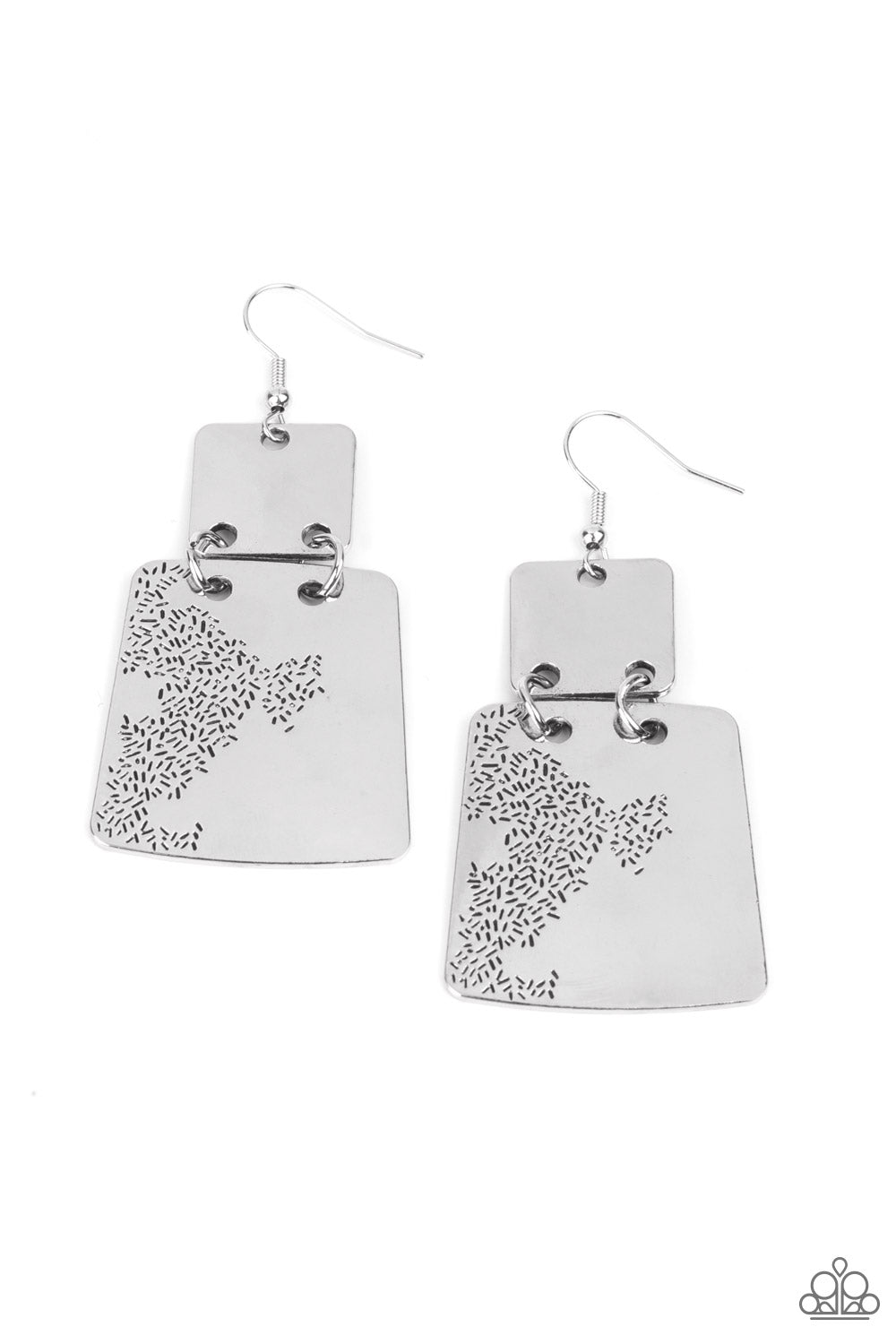 TAGGING ALONG - SILVER ETCHED TABS HINGED SQUARE EARRINGS