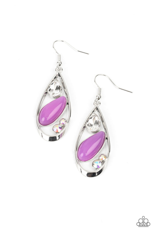 HARMONIOUS HARBORS - PURPLE BEAD IRIDESCENT RHINESTONES TEARDROP EARRINGS