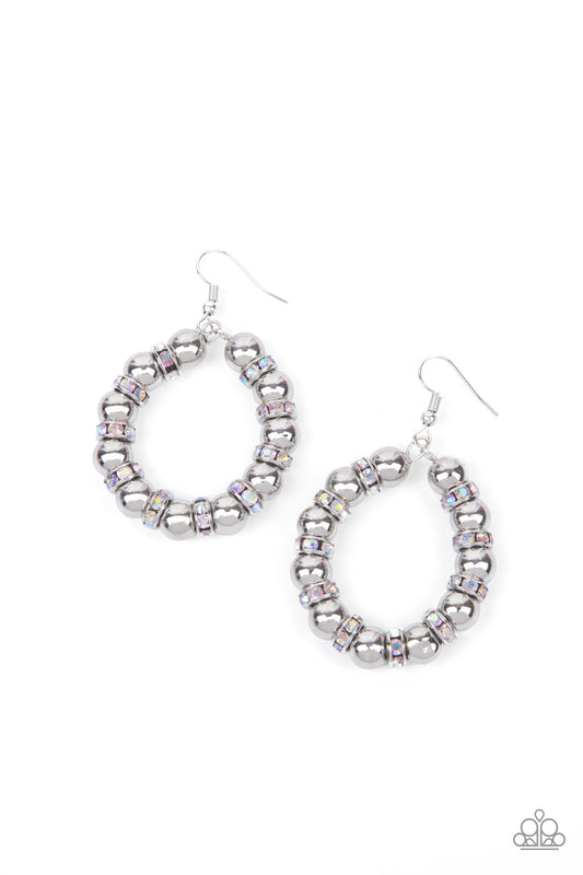 COSMIC HALO - MULTI IRIDESCENT OIL SPILL SILVER BEADS HOOP EARRINGS