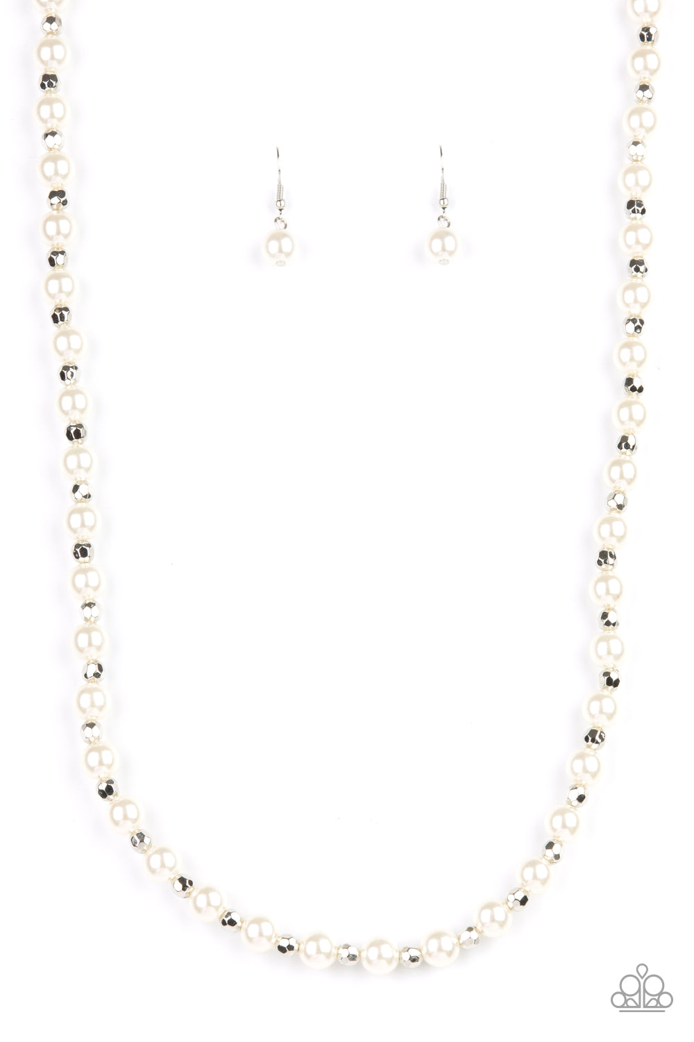 NAUTICAL NOVELTY - WHITE PEARLS SILVER BEADS SINGLE STRAND NECKLACE