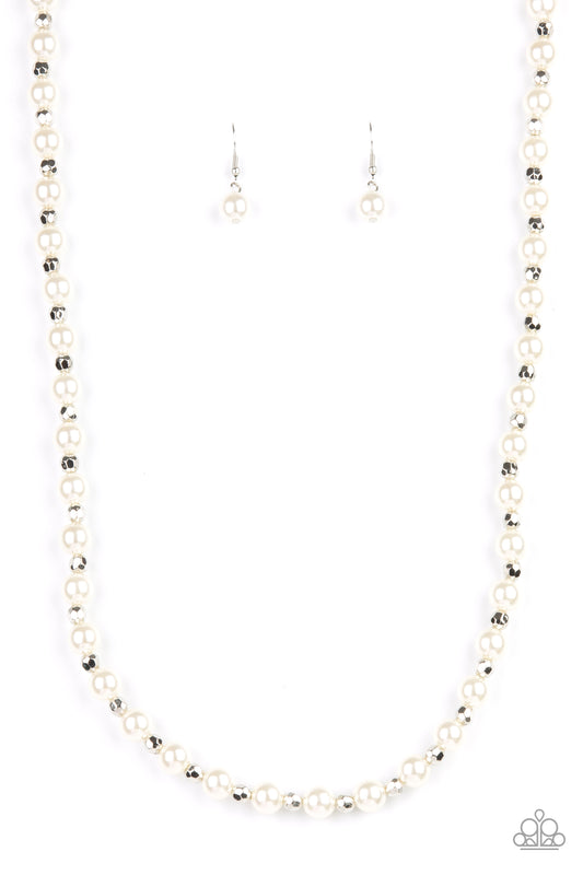 NAUTICAL NOVELTY - WHITE PEARLS SILVER BEADS SINGLE STRAND NECKLACE
