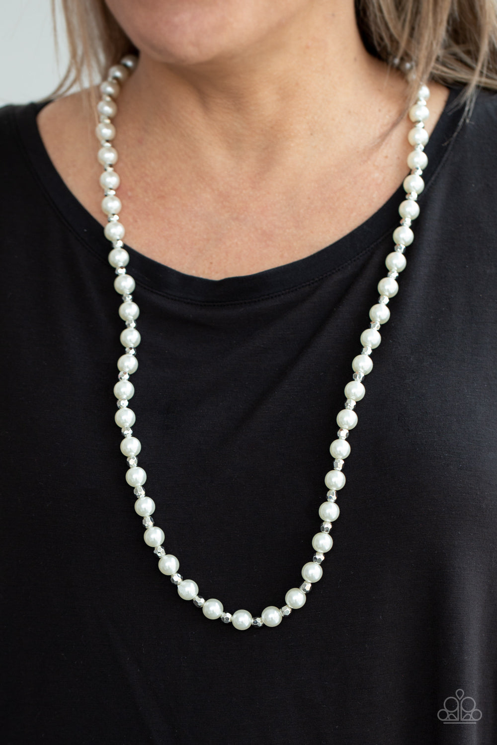 NAUTICAL NOVELTY - WHITE PEARLS SILVER BEADS SINGLE STRAND NECKLACE