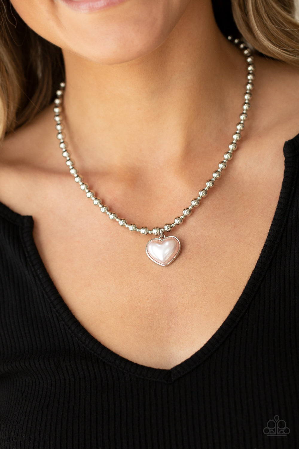 HEART FULL OF FANCY - PINK PEARL HEART NECKLACE