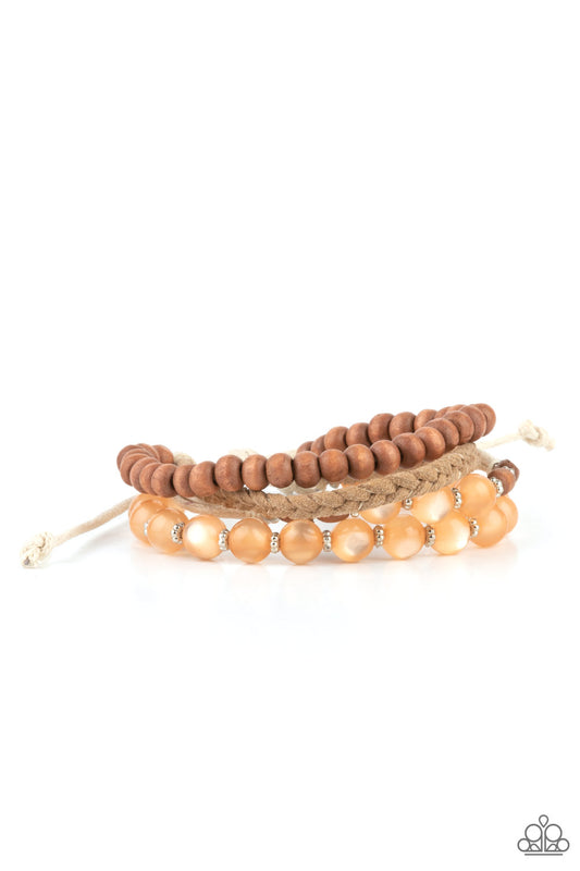 DOWN HOMESPUN - ORANGE MOONSTONE BROWN WOODEN URBAN BRACELET