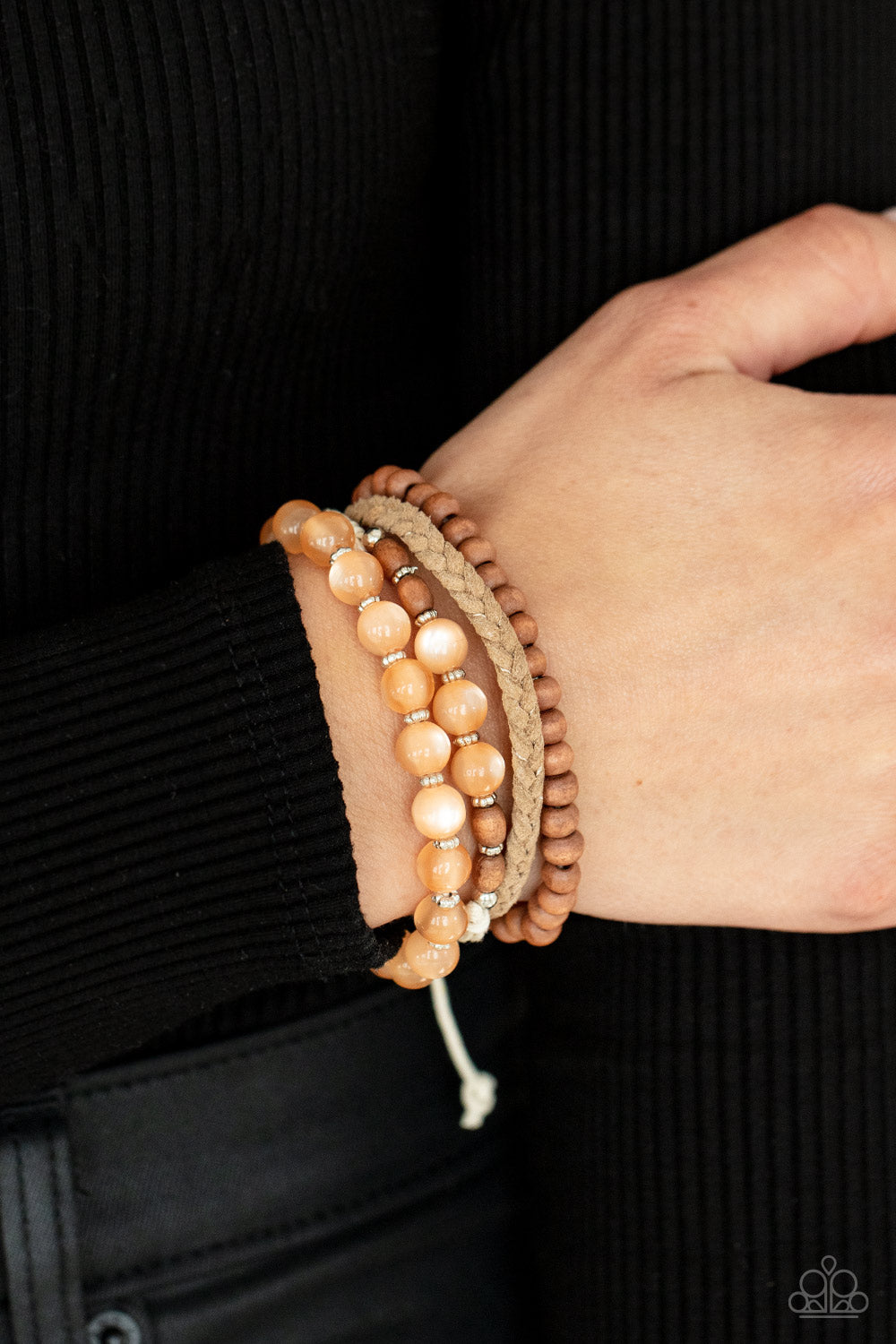 DOWN HOMESPUN - ORANGE MOONSTONE BROWN WOODEN URBAN BRACELET