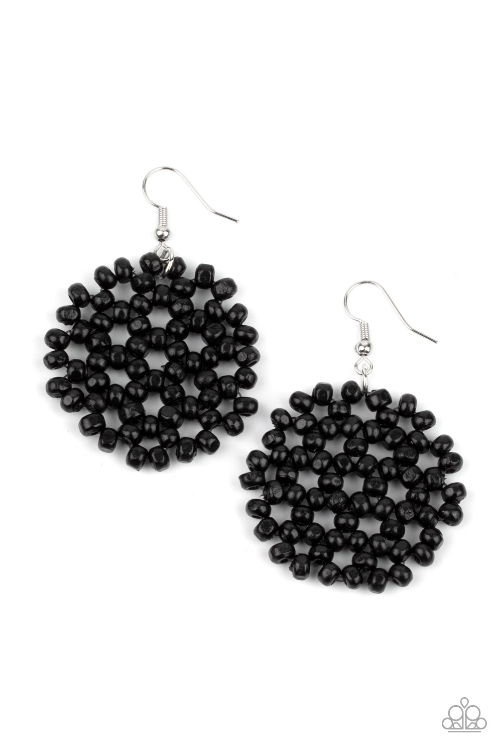 SUMMER ESCAPADE - BLACK SEED BEAD DISCS WOODEN EARRINGS