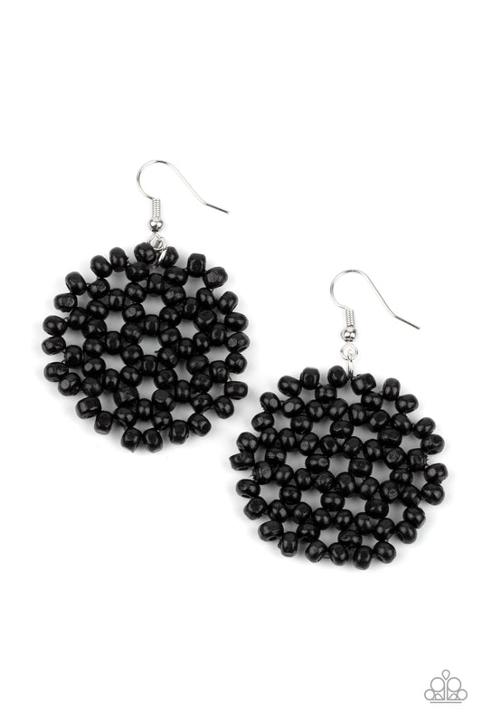 SUMMER ESCAPADE - BLACK SEED BEAD DISCS WOODEN EARRINGS
