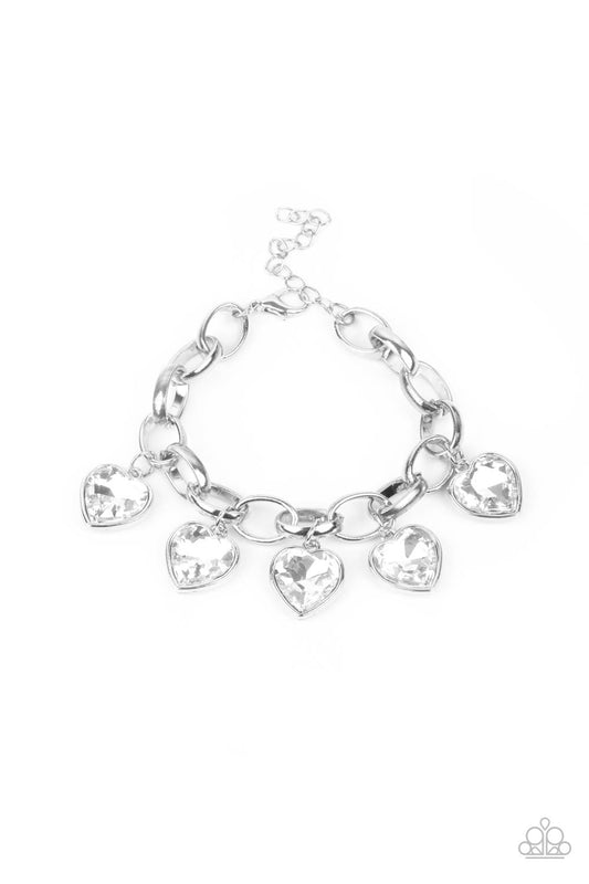 CANDY HEART CHARMER - WHITE RHINESTONE HEARTS CHARM BRACELET