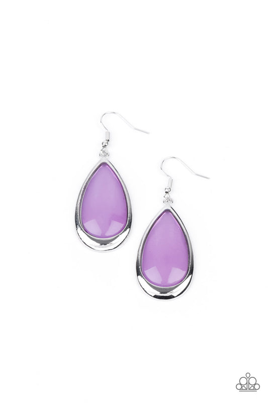 A WORLD TO SEER - PURPLE TEARDROP OPALESCENT BEAD EARRINGS