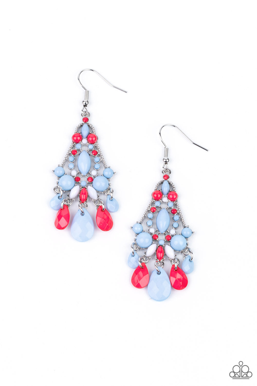 STAYCATION HOME - MULTI BLUE HOT PINK TEARDROP BEADS CHANDELIER EARRINGS