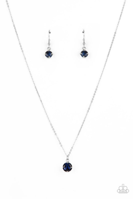 UNDENIABLY DEMURE - BLUE SAPPHIRE RHINESTONE SOLITAIRE NECKLACE