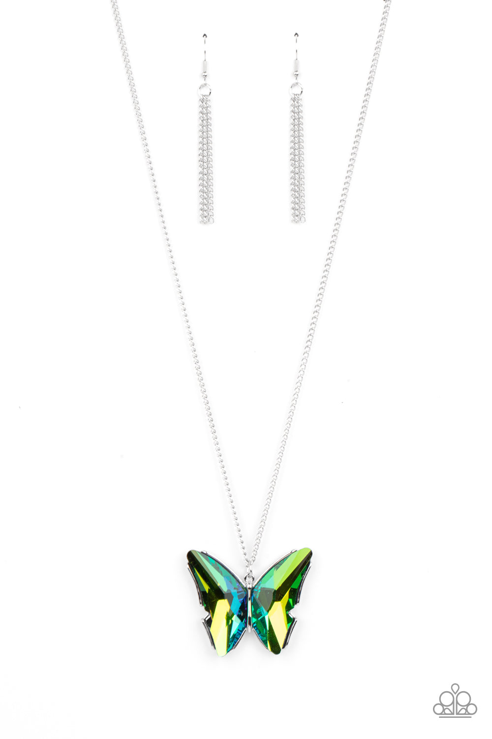 THE SOCIAL BUTTERFLY EFFECT - GREEN OIL SPILL BUTTERFLY NECKLACE