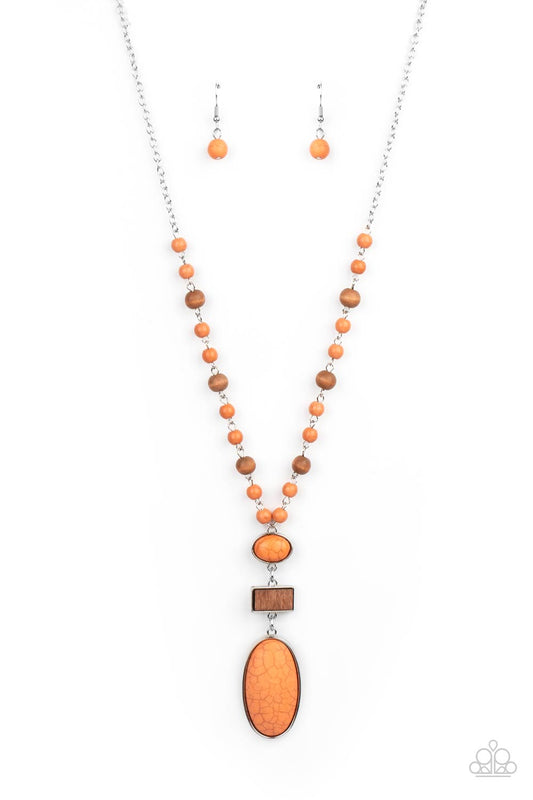 NATURALLY ESSENTIAL - ORANGE SAND STONE AND WOOD NECKLACE
