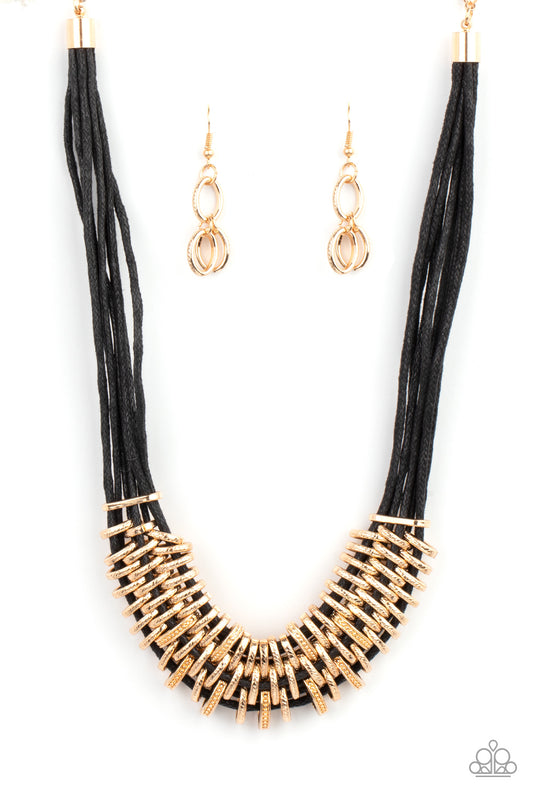 LOCK, STOCK, AND SPARKLE - GOLD AND BLACK NECKLACE