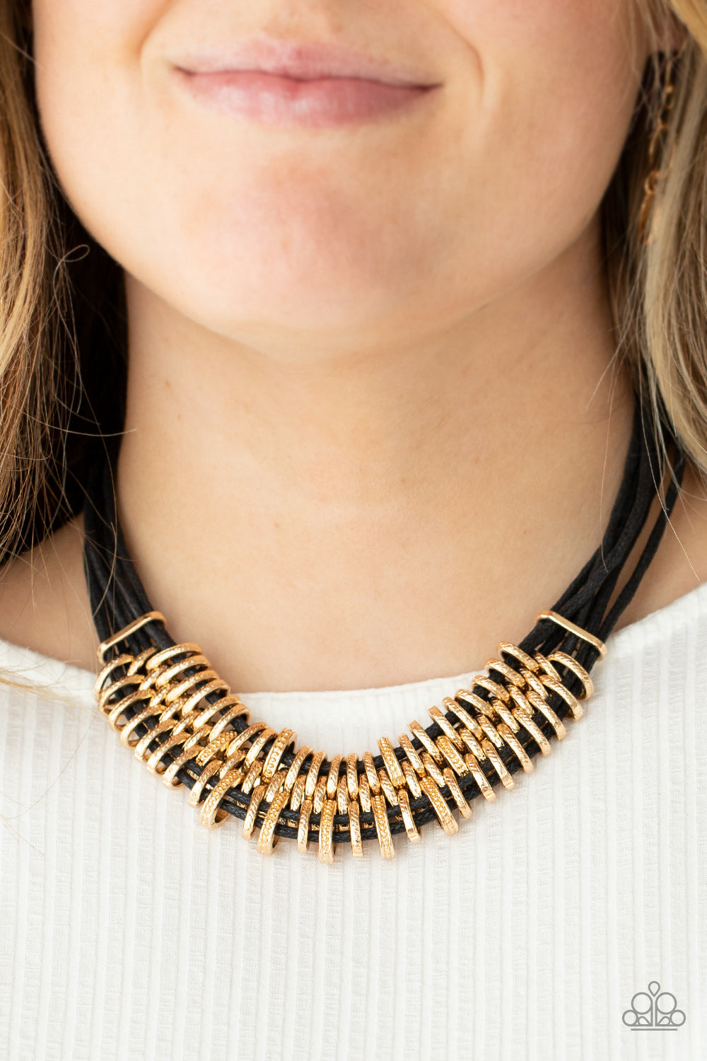 LOCK, STOCK, AND SPARKLE - GOLD AND BLACK NECKLACE