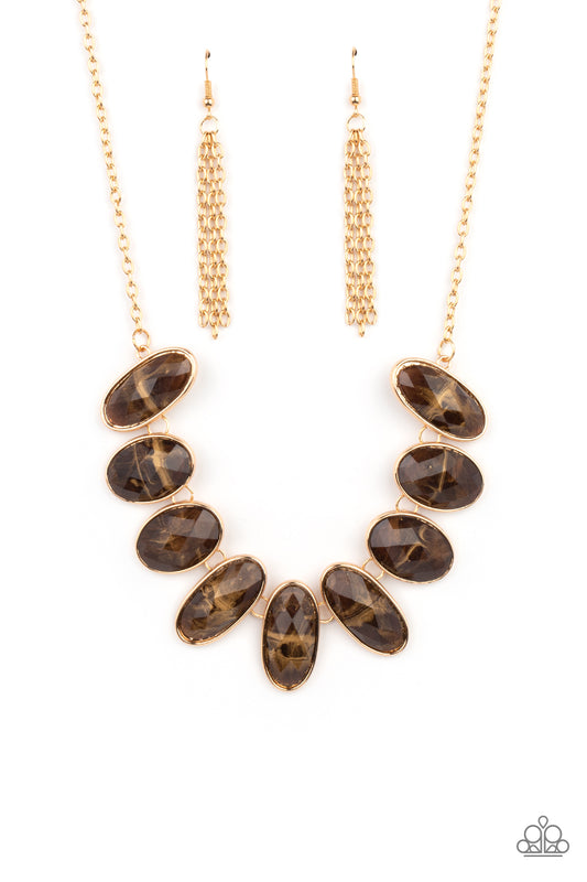 ELLIPTICAL EPISODE - BROWN SMOKY ACRYLIC OVALS NECKLACE