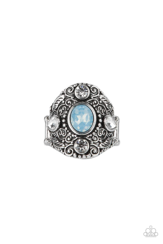 IN THE LIMELIGHT - BLUE OPALESCENT RHINESTONE ANTIQUED RING