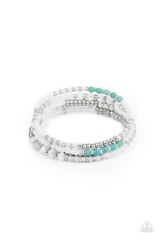 INFINITELY DREAMY - WHITE BLUE TURQUOISE SILVER COIL BRACELET