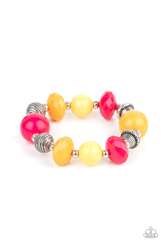 DAY TRIP DISCOVERY - MULTI PINK YELLOW AND SILVER STRETCH BRACELET