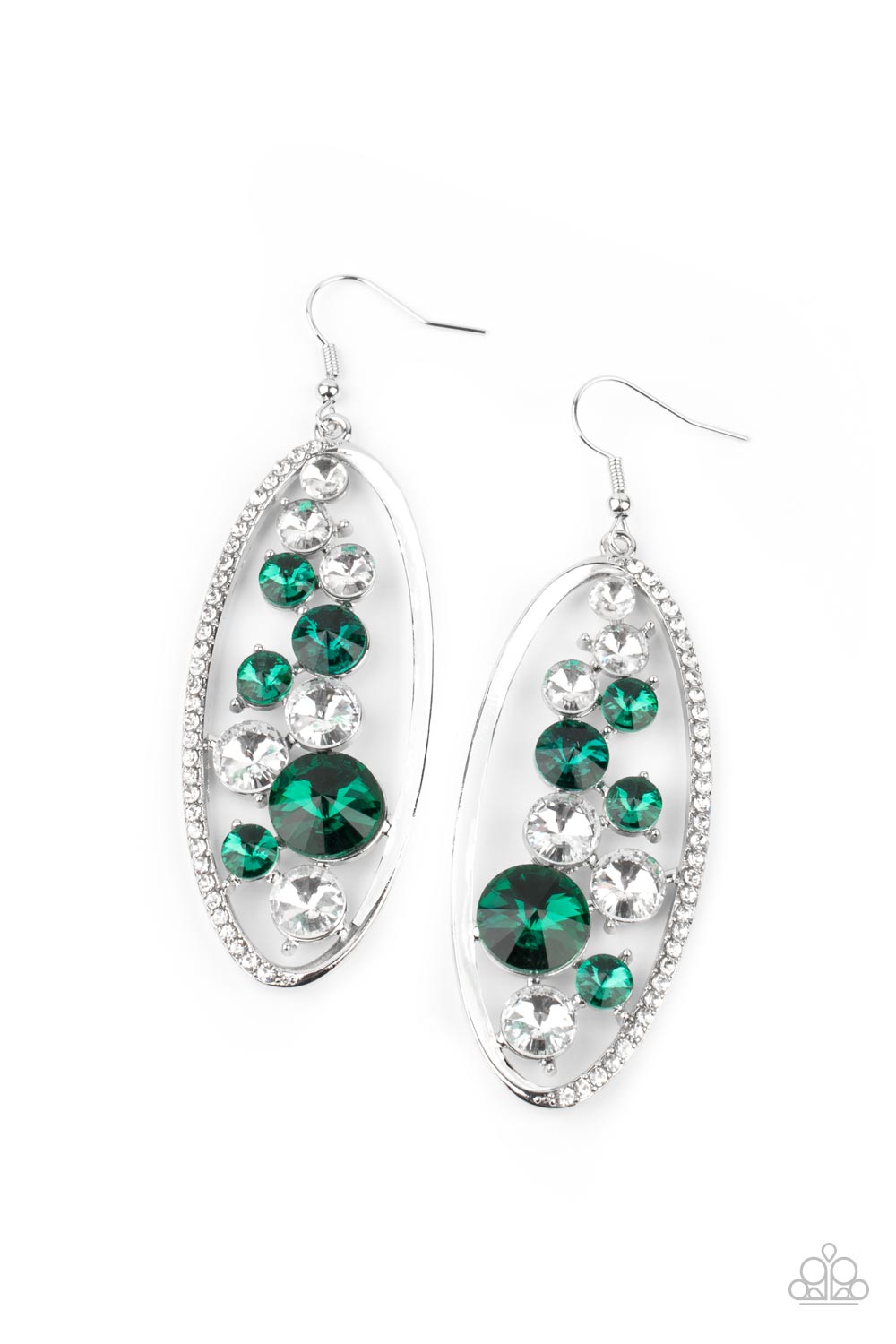 ROCK CANDY BUBBLY - GREEN RIVOLI CUT EMERALD AND DIAMOND RHINESTONES EARRINGS