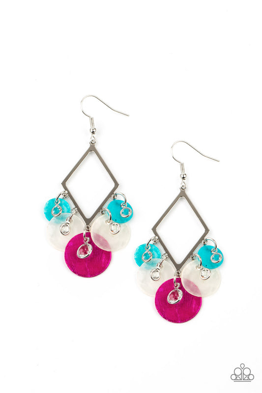 POMP AND CIRCUMSTANCE - MULTI SHELL EARRINGS HOT PINK FUCHSIA AQUA WHITE CHIME EARRINGS