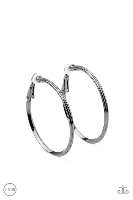 CITY CLASSIC - BLACK GUNMETAL LARGE SLEEK CLIPON HOOP EARRINGS