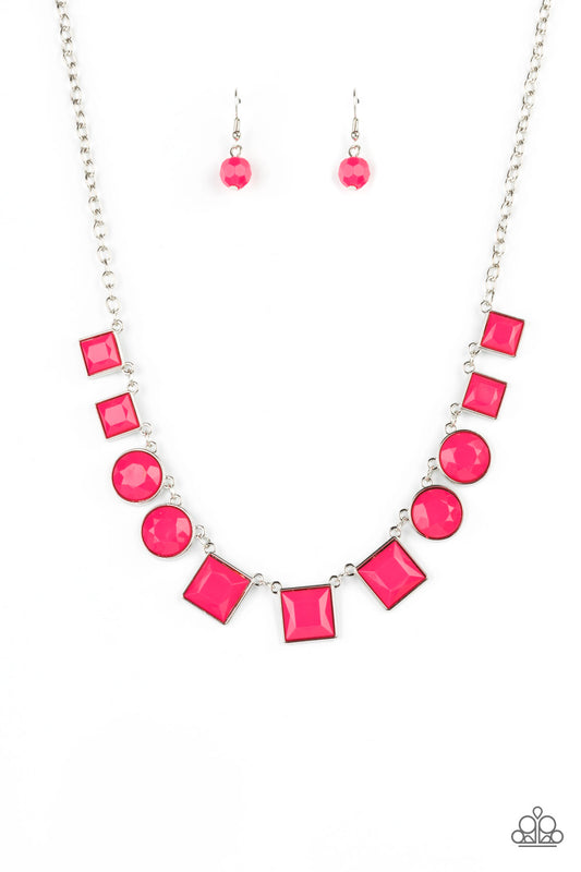 TIC TAC TREND - PINK HOT PINK GEOMETRIC NECKLACE