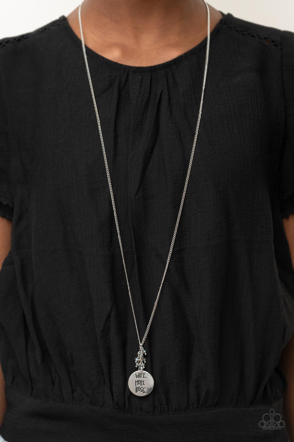 WORDS TO LIVE BY - BLUE MOM WIFE BOSS LADY MOTHER IRIDESCENT OIL SPILL NECKLACE