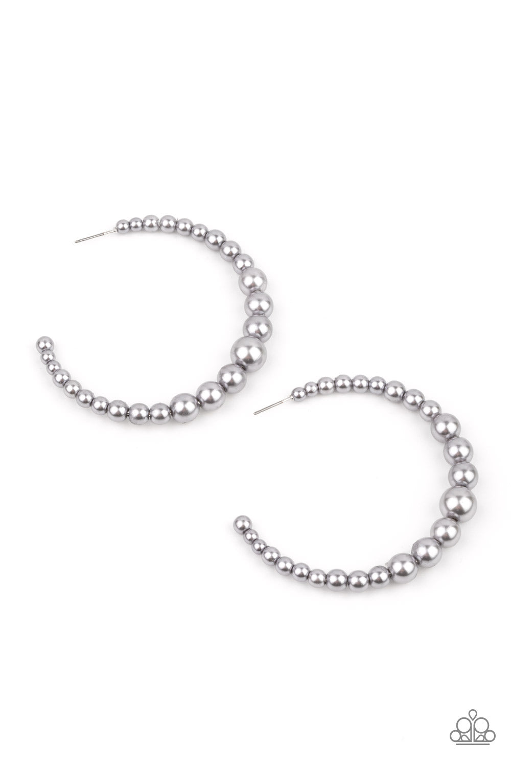 GLAMOUR GRADUATE - SILVER GRADUATED GRAY PEARLS HOOP EARRINGS