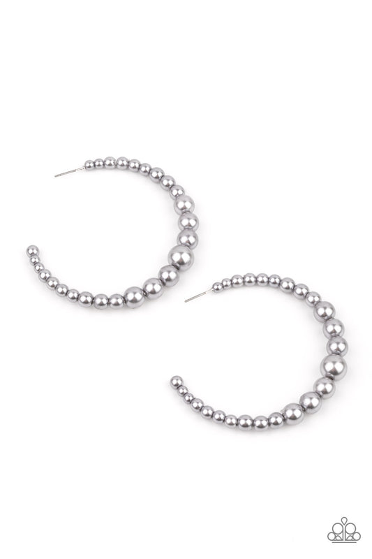 GLAMOUR GRADUATE - SILVER GRADUATED GRAY PEARLS HOOP EARRINGS