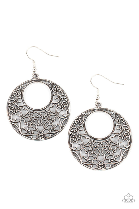 VINEYARD ROMANCE - SILVER FILIGREE CIRCLE HOOP EARRINGS