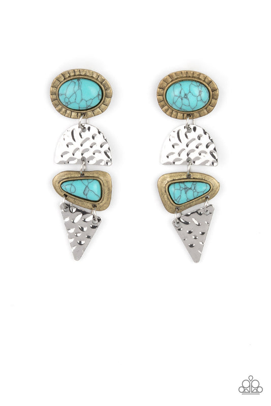 EARTHY EXTRAVAGANCE - MULTI TURQUOISE BRASS AND SILVER EARRINGS