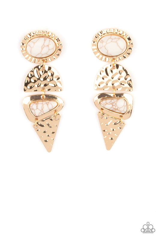 EARTHY EXTRAVAGANCE - GOLD WHITE TURQUOISE TEXTURED EARRINGS