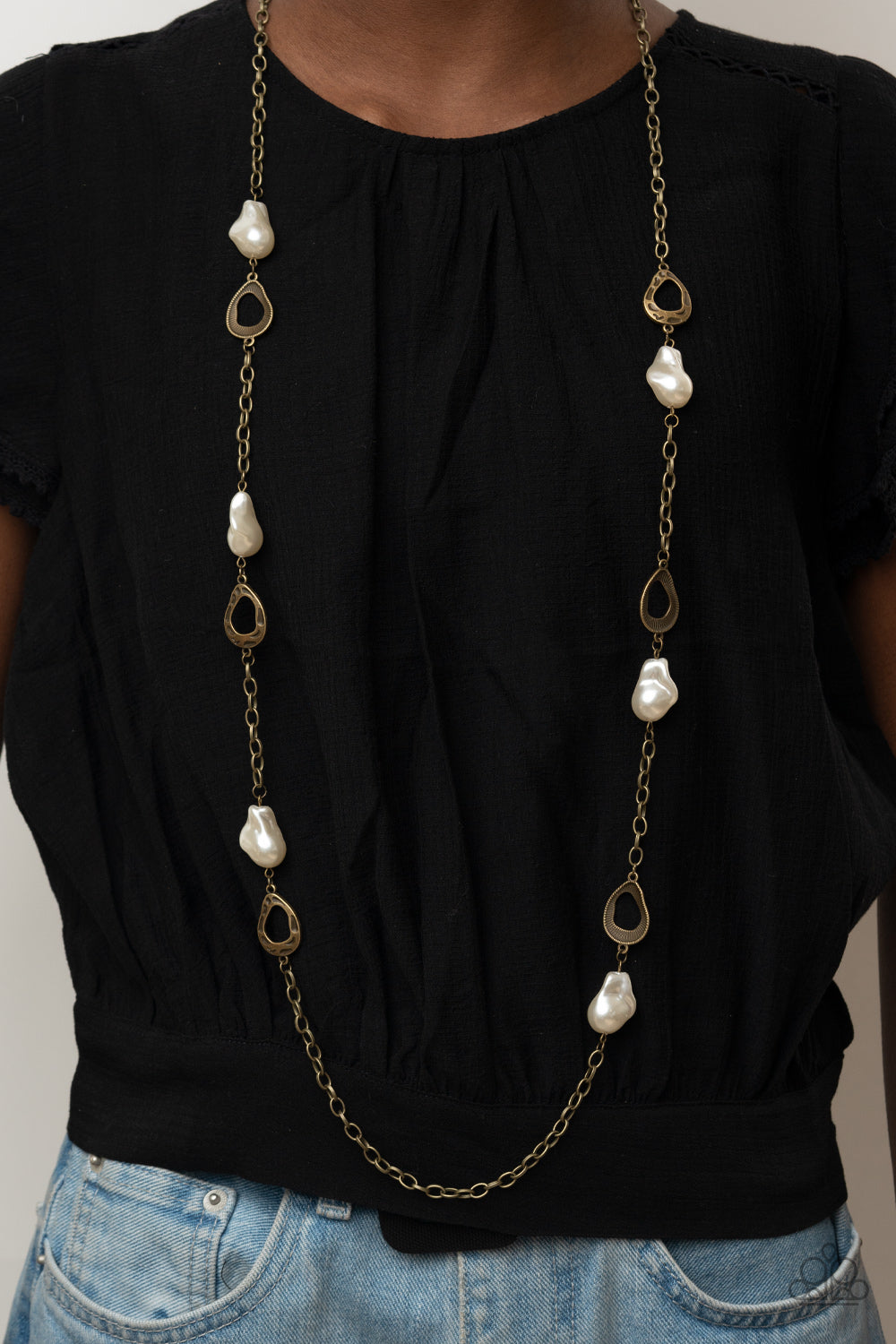 RUSTIC REFINERY - BRASS AND RIVER PEARL NECKLACE
