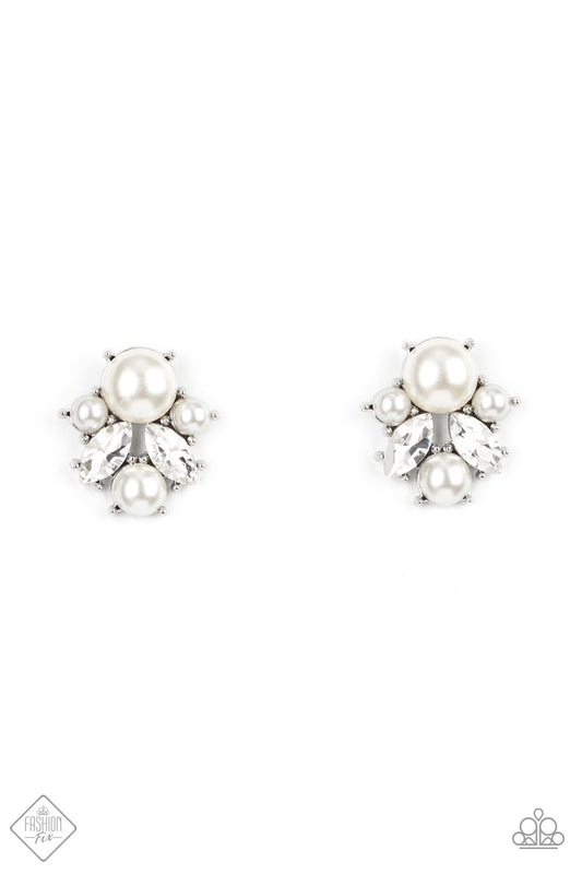 ROYAL REVERIE - WHITE PEARLS RHINESTONES FASHION FIX POST EARRINGS