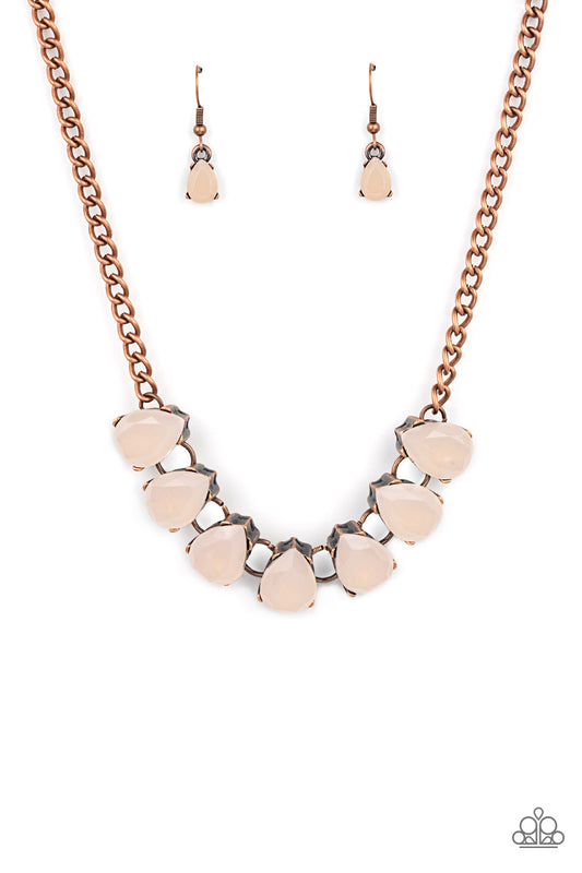 ABOVE THE CLOUDS - COPPER PINK OPALESCENT TEARDROPS NECKLACE