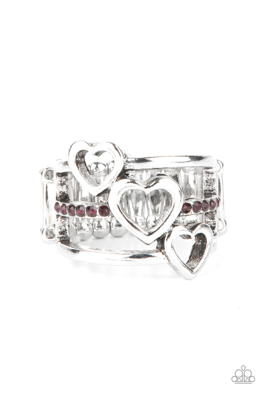 GIVE ME AMOR - PURPLE RHINESTONES 3 TRIPLE HEARTS RING