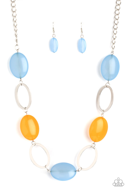 BEACHSIDE BOARDWALK - MULTI BLUE ORANGE NECKLACE