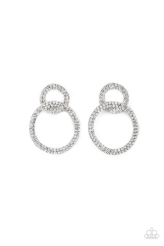 INTENSELY ICY - BLACK GUNMETAL WHITE RHINESTONES DOUBLE HOOP POST LIFE OF THE PARTY POST EARRINGS