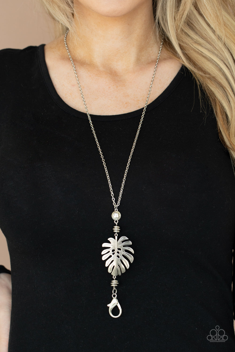 PALM PROMENADE - SILVER LEAF LANYARD NECKLACE