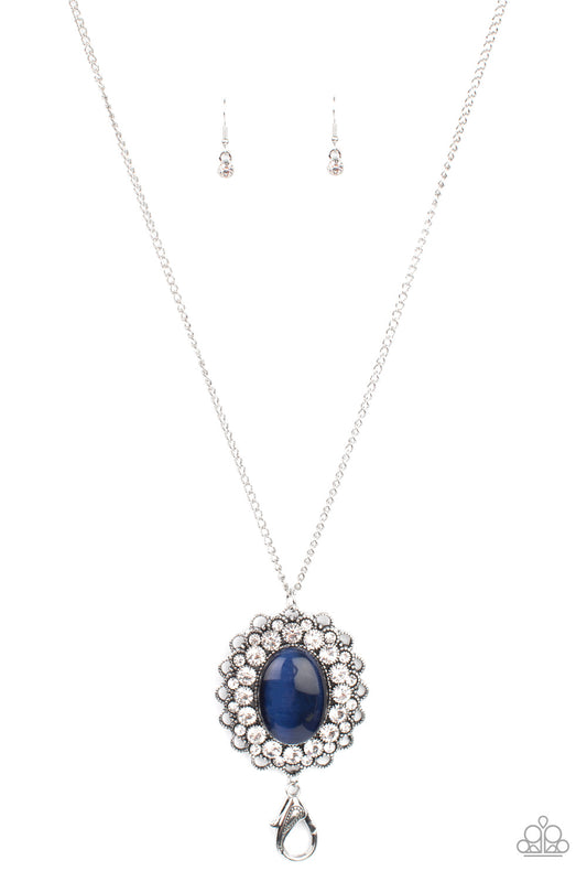 OH MY MEDALLION - BLUE OVAL MOONSTONE LANYARD NECKLACE